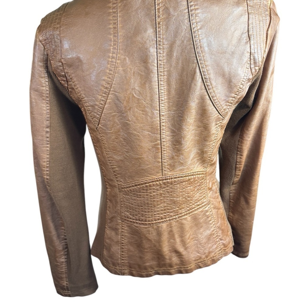 Sebby Women's Brown Leather Moto Jacket - Picture 4 of 9